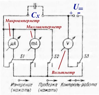Схема устройства проверки конденсаторов для применения их в качестве переходных