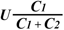 Формула для расчета напряжения U2 на втором конденсаторе